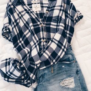 American Eagle Soft Plaid Oversized Top